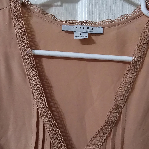 Favlux Blush Pink Flutter Sleeve Blouse, V-Neck, Crochet Trim, Pintuck Details. - Picture 6 of 12